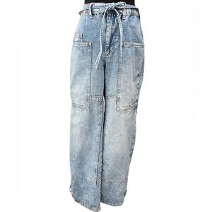 Free People Light Blue Denim Jeans Women’s XS Curvy Oversized Baggy Paper Bag